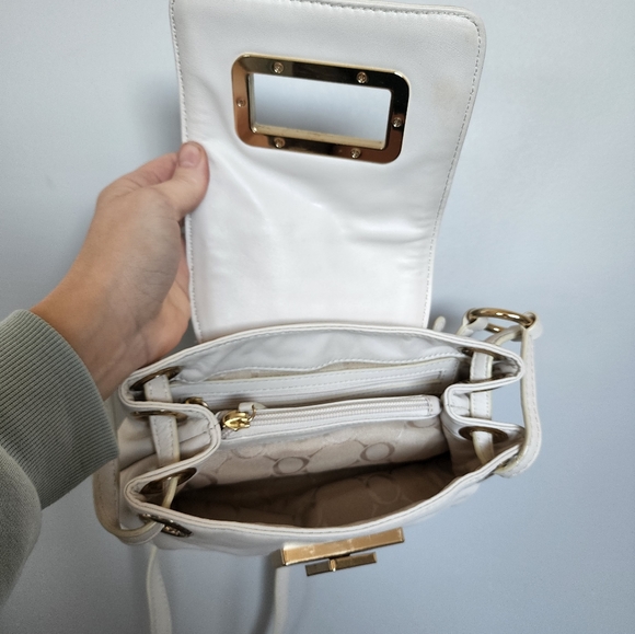 Oroton Cream Small Bag Long Strap Gold Leather Glomesh Couch Crossbody - Picture 7 of 10